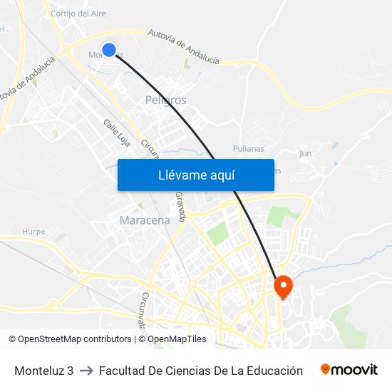 Monteluz 3 to Facultad De Ciencias De La Educación map