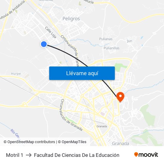 Motril 1 to Facultad De Ciencias De La Educación map