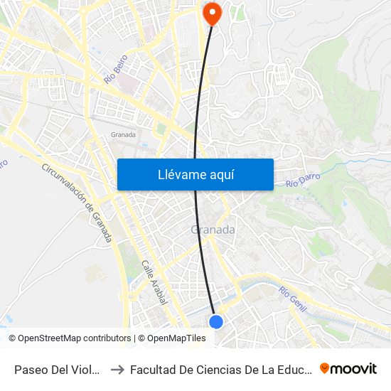 Paseo Del Violón 1 to Facultad De Ciencias De La Educación map