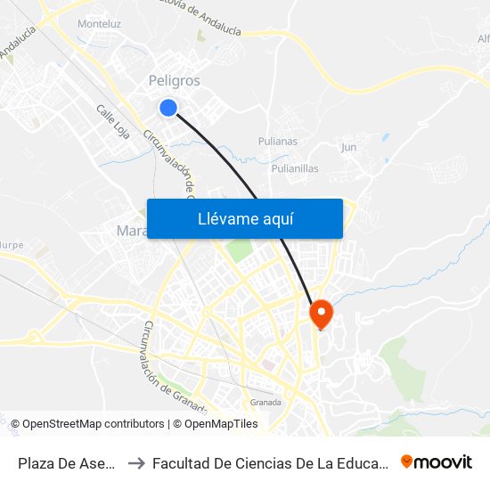 Plaza De Asegra to Facultad De Ciencias De La Educación map