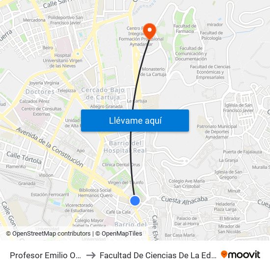 Profesor Emilio Orozco to Facultad De Ciencias De La Educación map