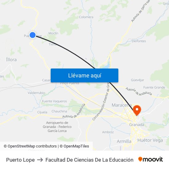 Puerto Lope to Facultad De Ciencias De La Educación map