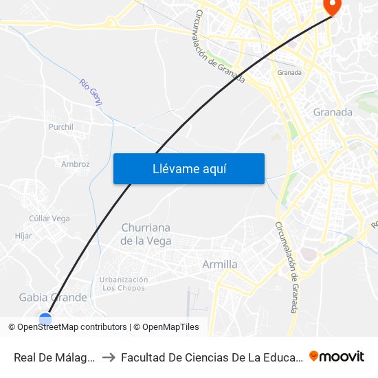 Real De Málaga 2 to Facultad De Ciencias De La Educación map