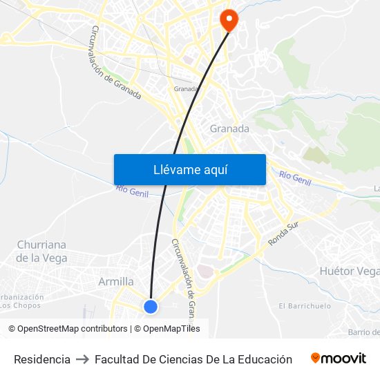 Residencia to Facultad De Ciencias De La Educación map