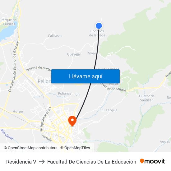 Residencia V to Facultad De Ciencias De La Educación map