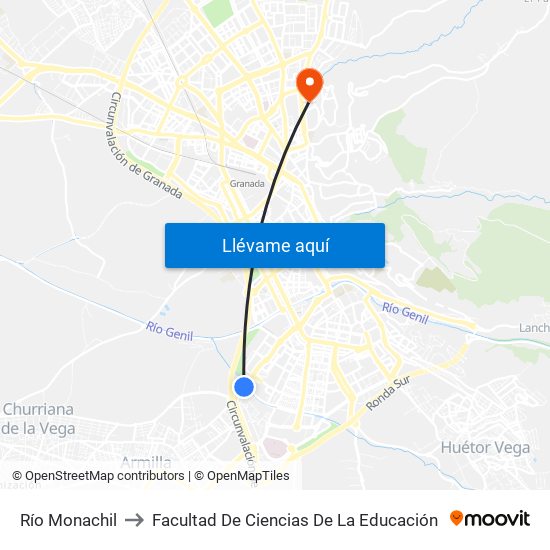 Río Monachil to Facultad De Ciencias De La Educación map