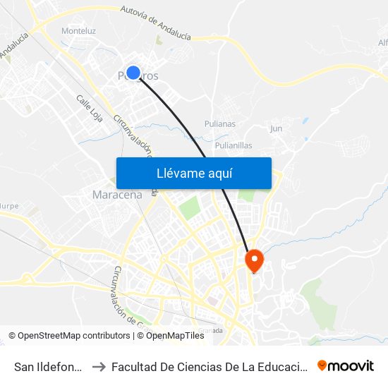 San Ildefonso to Facultad De Ciencias De La Educación map