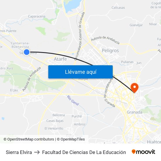 Sierra Elvira to Facultad De Ciencias De La Educación map