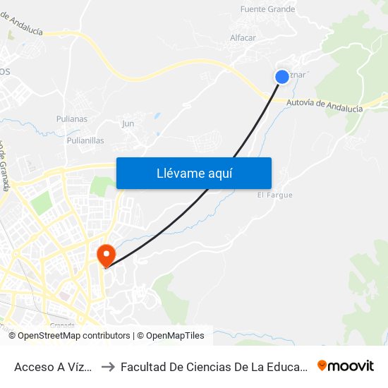 Acceso A Víznar to Facultad De Ciencias De La Educación map