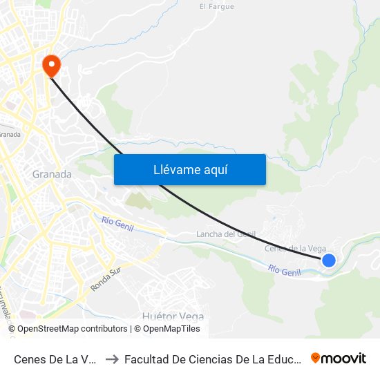 Cenes De La Vega to Facultad De Ciencias De La Educación map