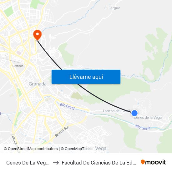 Cenes De La Vega 6 V to Facultad De Ciencias De La Educación map