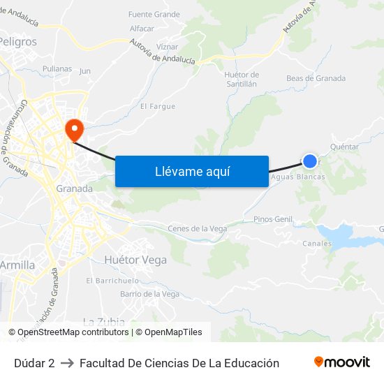 Dúdar 2 to Facultad De Ciencias De La Educación map