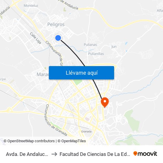 Avda. De Andalucía 2 V to Facultad De Ciencias De La Educación map