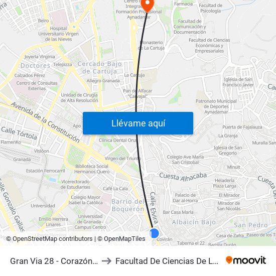 Gran Via 28 - Corazón De Jesús to Facultad De Ciencias De La Educación map