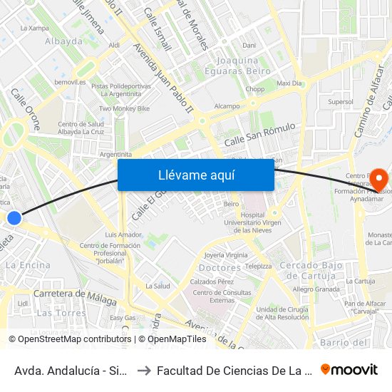 Avda. Andalucía - Sindicatos to Facultad De Ciencias De La Educación map