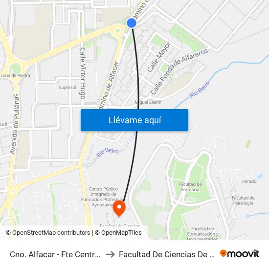 Cno. Alfacar - Fte Centro Valoración to Facultad De Ciencias De La Educación map