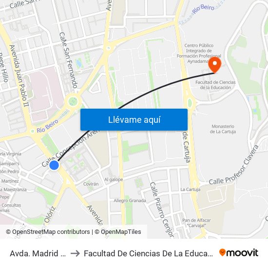 Avda. Madrid 23 to Facultad De Ciencias De La Educación map