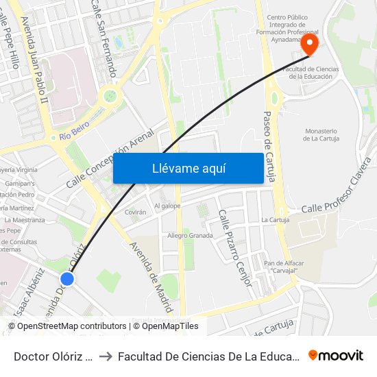 Doctor Olóriz 14 to Facultad De Ciencias De La Educación map