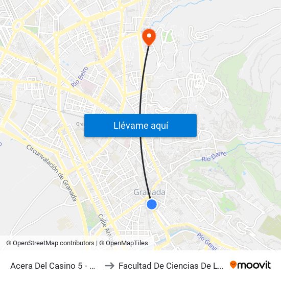 Acera Del Casino 5 - Puerta Real to Facultad De Ciencias De La Educación map