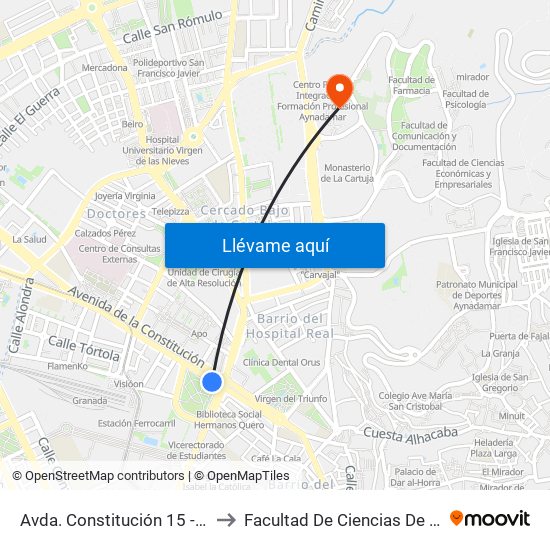 Avda. Constitución 15 - Fuentenueva to Facultad De Ciencias De La Educación map