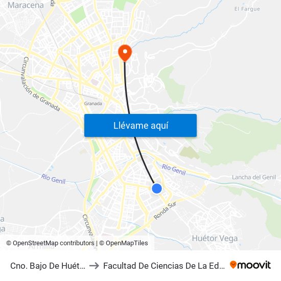 Cno. Bajo De Huétor 49 to Facultad De Ciencias De La Educación map