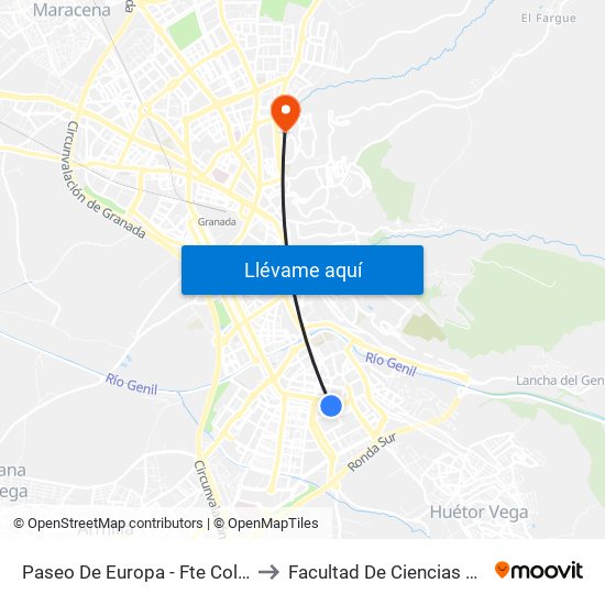 Paseo De Europa - Fte Colegio García Lorca to Facultad De Ciencias De La Educación map