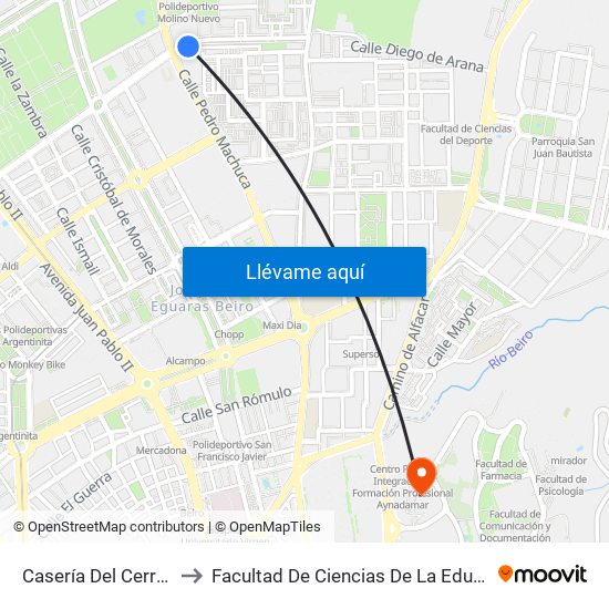 Casería Del Cerro 86 to Facultad De Ciencias De La Educación map