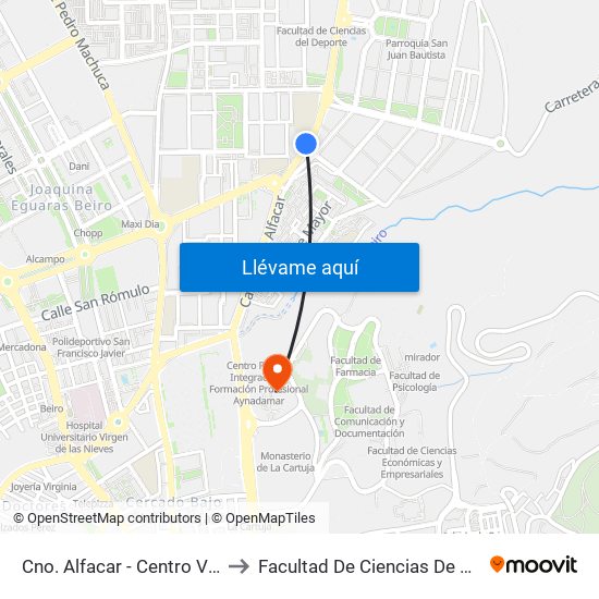 Cno. Alfacar - Centro Valoración 2 to Facultad De Ciencias De La Educación map