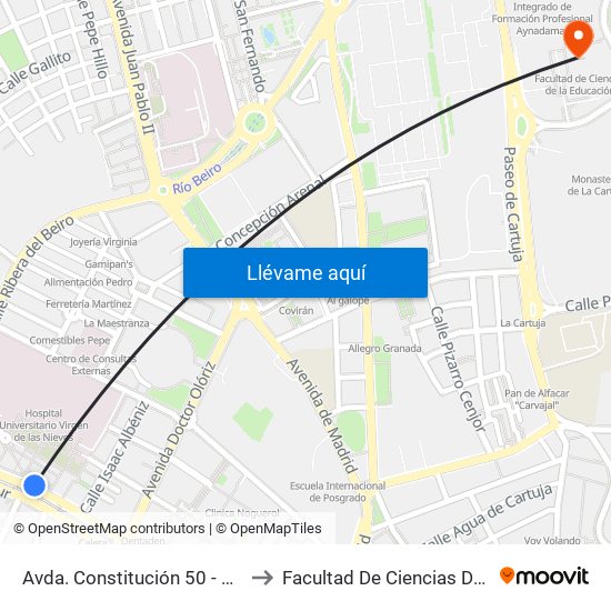 Avda. Constitución 50 - Caleta - Hospital to Facultad De Ciencias De La Educación map