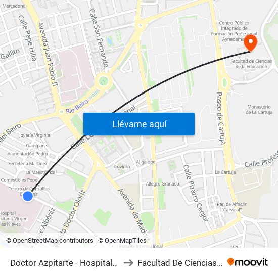 Doctor Azpitarte - Hospital Virgen De Las Nieves to Facultad De Ciencias De La Educación map