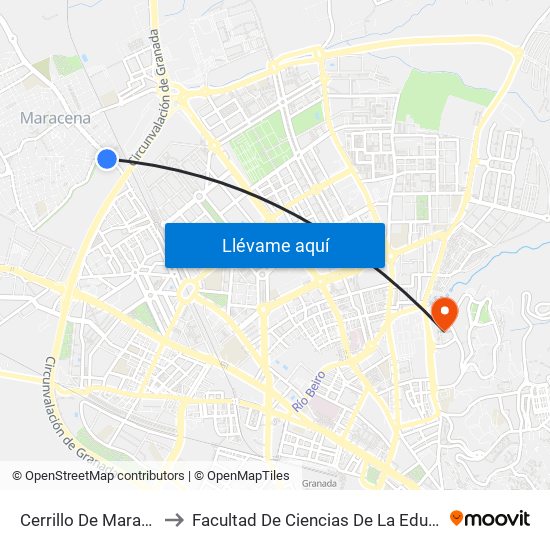 Cerrillo De Maracena to Facultad De Ciencias De La Educación map