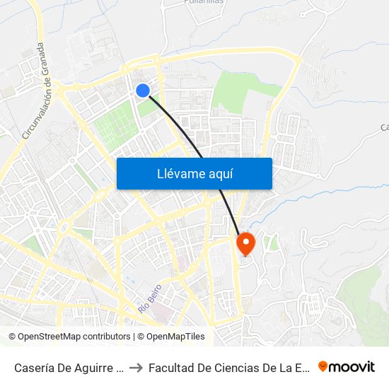 Casería De Aguirre Fte 63 to Facultad De Ciencias De La Educación map