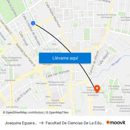 Joaquina Eguaras 21 to Facultad De Ciencias De La Educación map