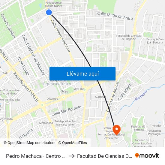 Pedro Machuca - Centro De Salud Cartuja to Facultad De Ciencias De La Educación map