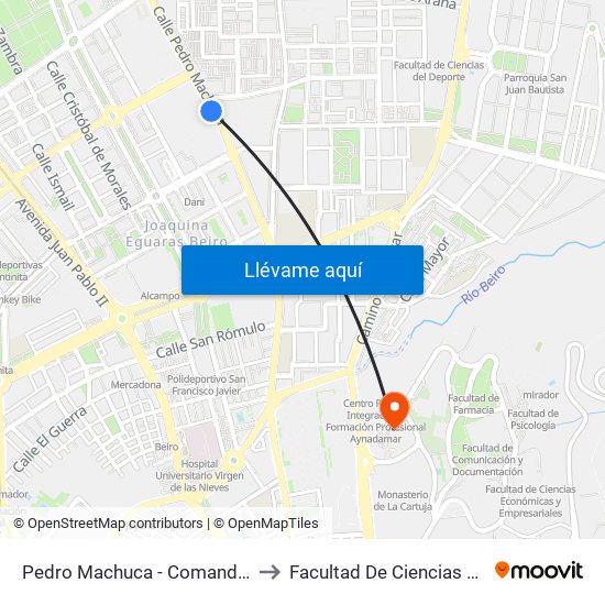 Pedro Machuca - Comandancia Guardia Civil to Facultad De Ciencias De La Educación map