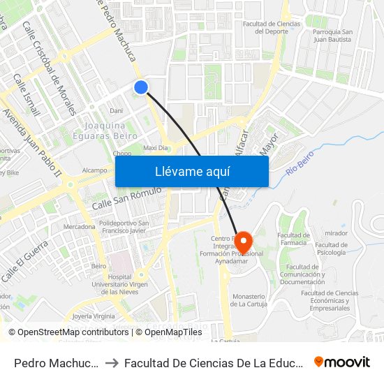 Pedro Machuca 7 to Facultad De Ciencias De La Educación map