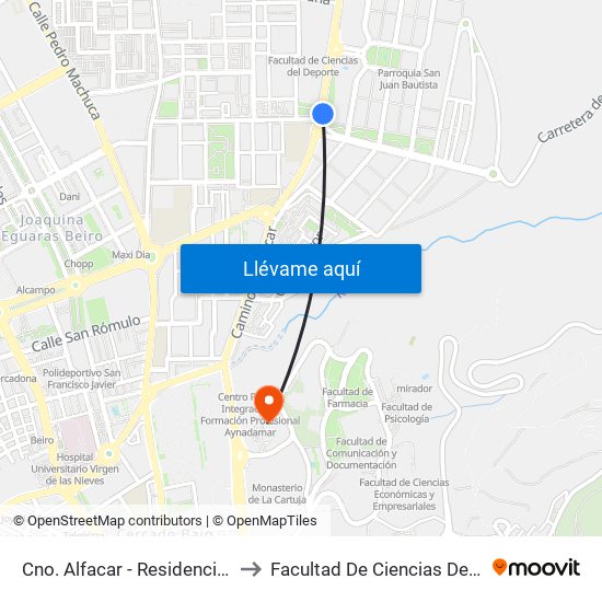 Cno. Alfacar - Residencia Estudiantes to Facultad De Ciencias De La Educación map