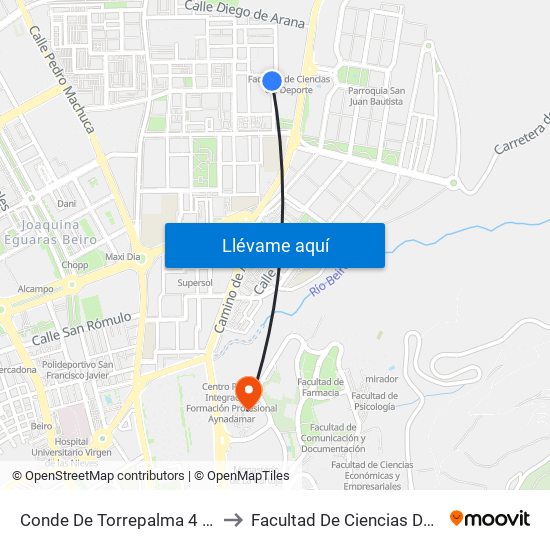 Conde De Torrepalma 4 - Polideportivo to Facultad De Ciencias De La Educación map