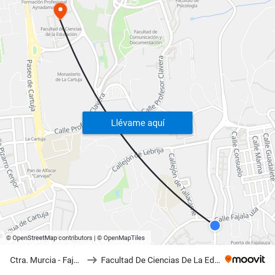 Ctra. Murcia - Fajalauza to Facultad De Ciencias De La Educación map