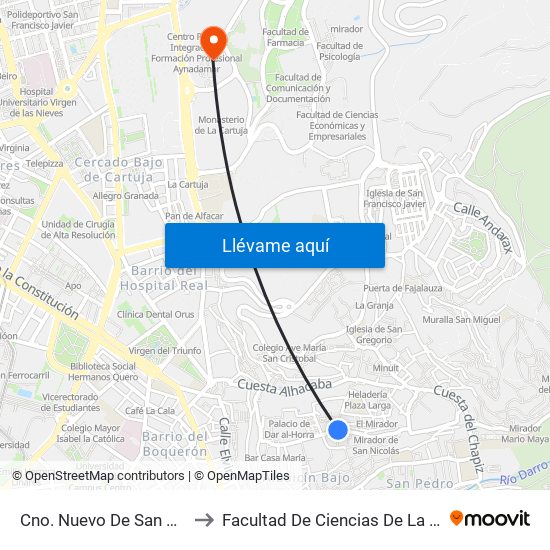 Cno. Nuevo De San Nicolás 7 to Facultad De Ciencias De La Educación map