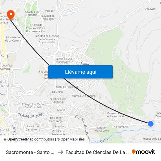 Sacromonte - Santo Sepulcro to Facultad De Ciencias De La Educación map