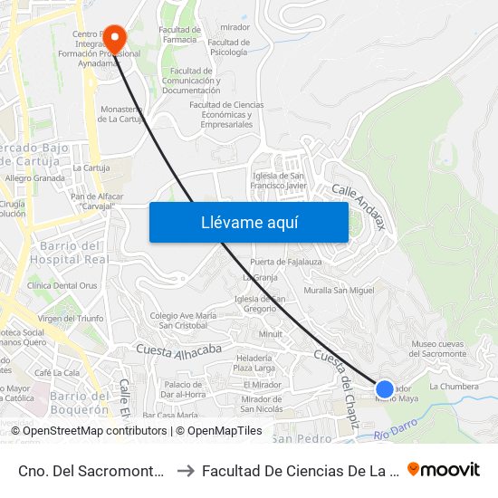 Cno. Del Sacromonte - Fte 39 to Facultad De Ciencias De La Educación map