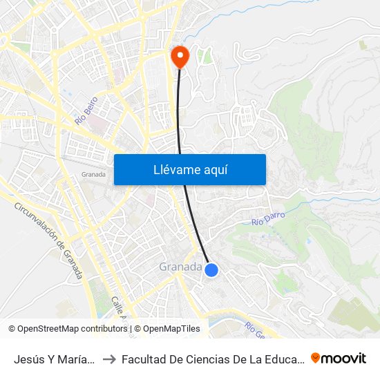 Jesús Y María 13 to Facultad De Ciencias De La Educación map
