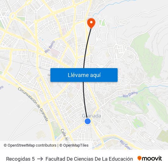 Recogidas 5 to Facultad De Ciencias De La Educación map