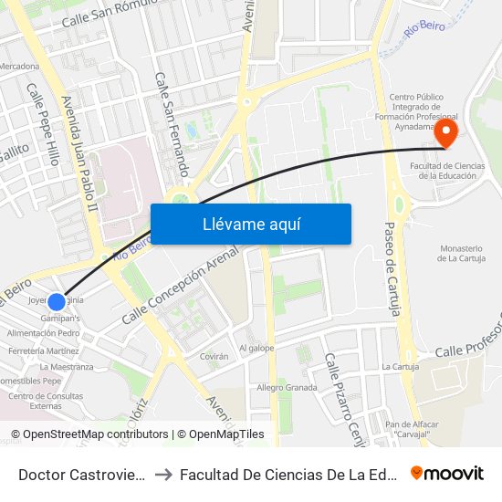 Doctor Castroviejo 13 to Facultad De Ciencias De La Educación map