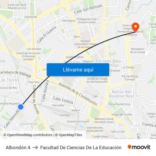 Albondón 4 to Facultad De Ciencias De La Educación map