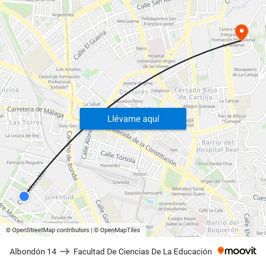 Albondón 14 to Facultad De Ciencias De La Educación map