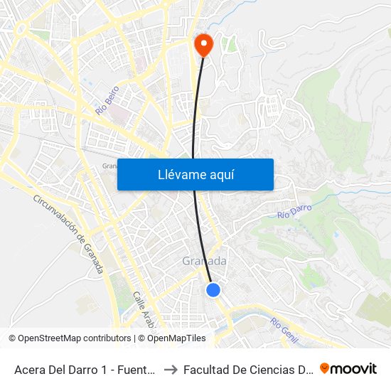 Acera Del Darro 1 - Fuente De Las Batallas to Facultad De Ciencias De La Educación map