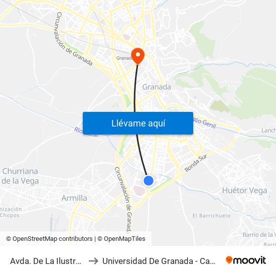 Avda. De La Ilustración 80 to Universidad De Granada - Campus Centro map