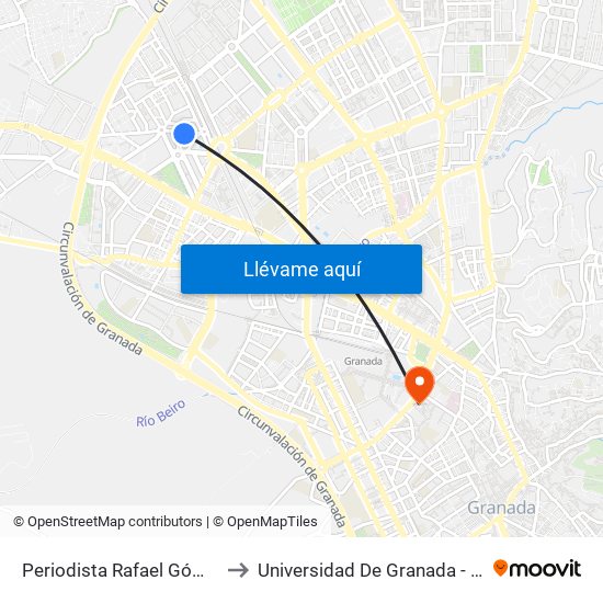 Periodista Rafael Gómez Montero 3 to Universidad De Granada - Campus Centro map